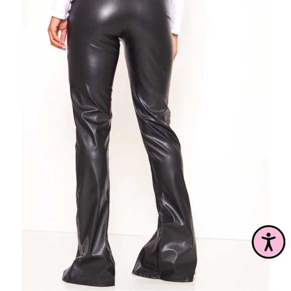 Black Faux Leather Seam Detail Split Hem Pants - Picture 2 of 4